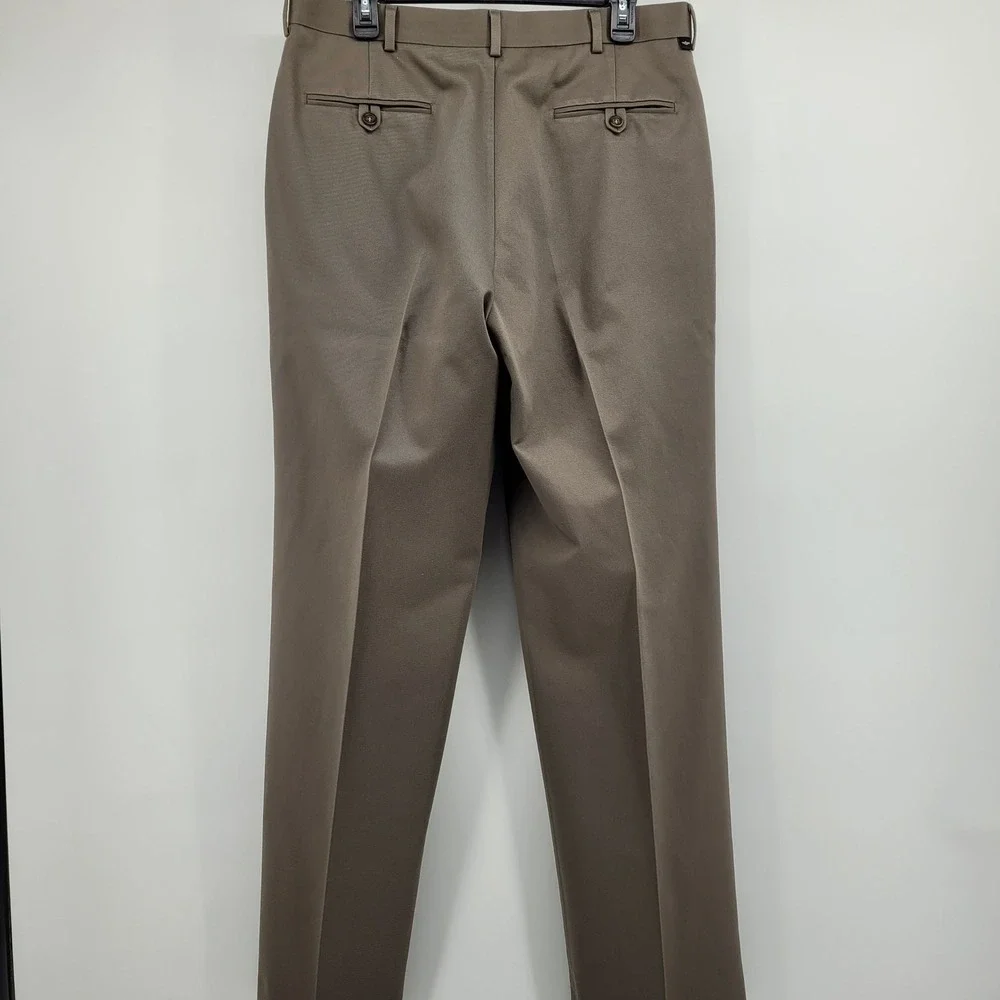 Dockers Premium Never Iron Chinos Mens 34x34 Brown Relaxed Fit Flat Front Office